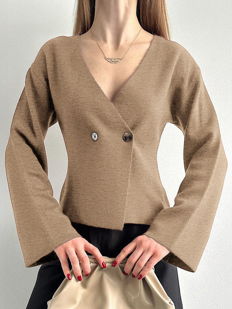 V-Neck Button-Detail Long-Sleeve Cardigan