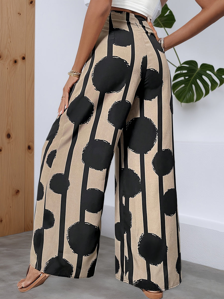 Polka Dot Striped Wide-Leg High-Waist Pants