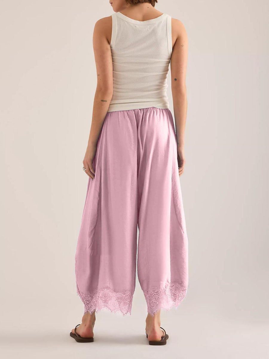 Wide-Leg Drawstring Pocket Elastic Pants