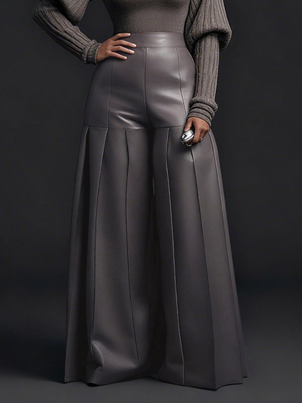 Wide-Leg High-Waist Pleated Zip Pants