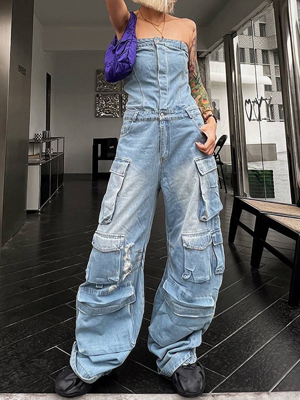 Wide-Leg High-Waist Button-Detail Pocket Jumpsuit