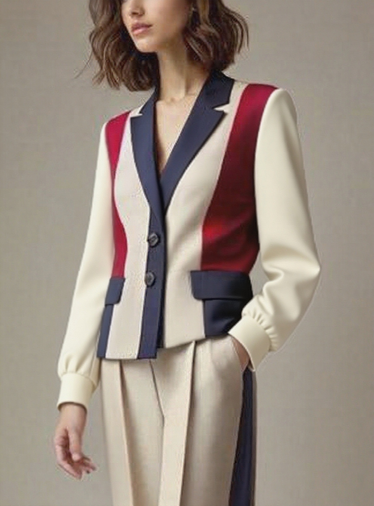 Notch-Collar Pleated Button-Detail Pocket Jacket