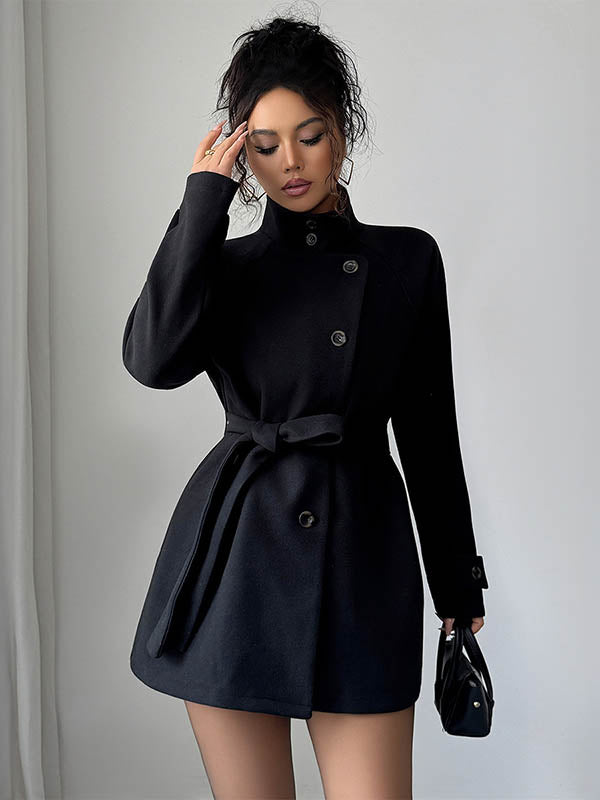 High-Waist Stand-Collar Asymmetric Button-Detail Jacket