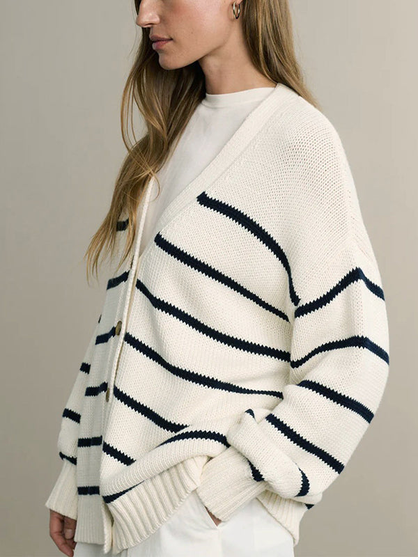 Striped V-Neck Long-Sleeve Relaxed Cardigan