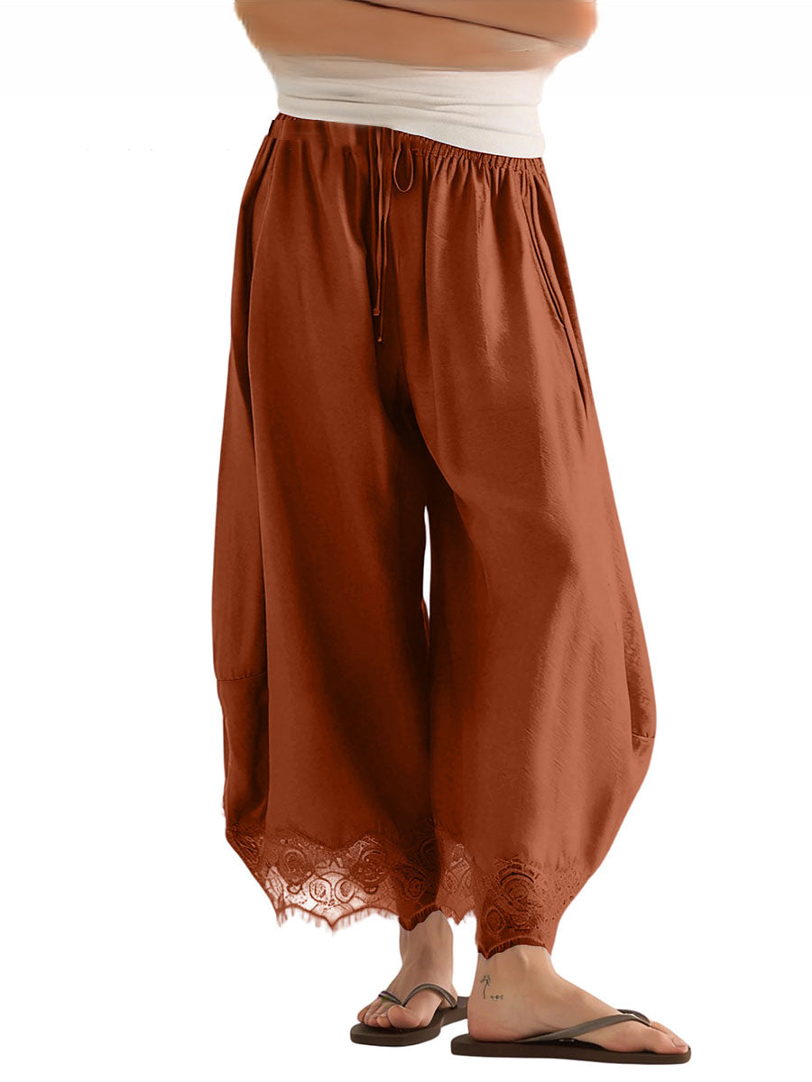 Wide-Leg Drawstring Pocket Elastic Pants