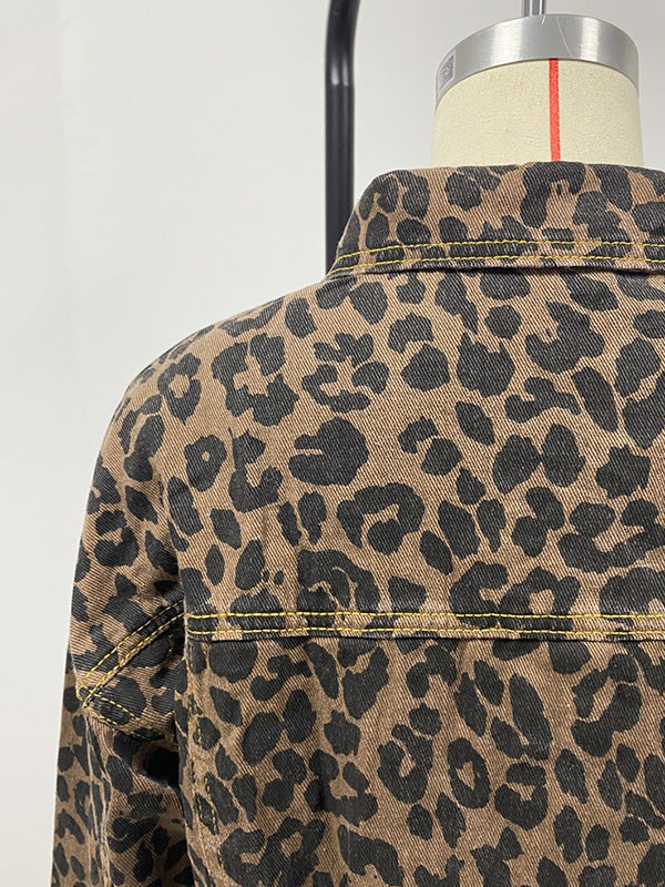 Leopard Print Fringe Button-Detail Pocket Jacket