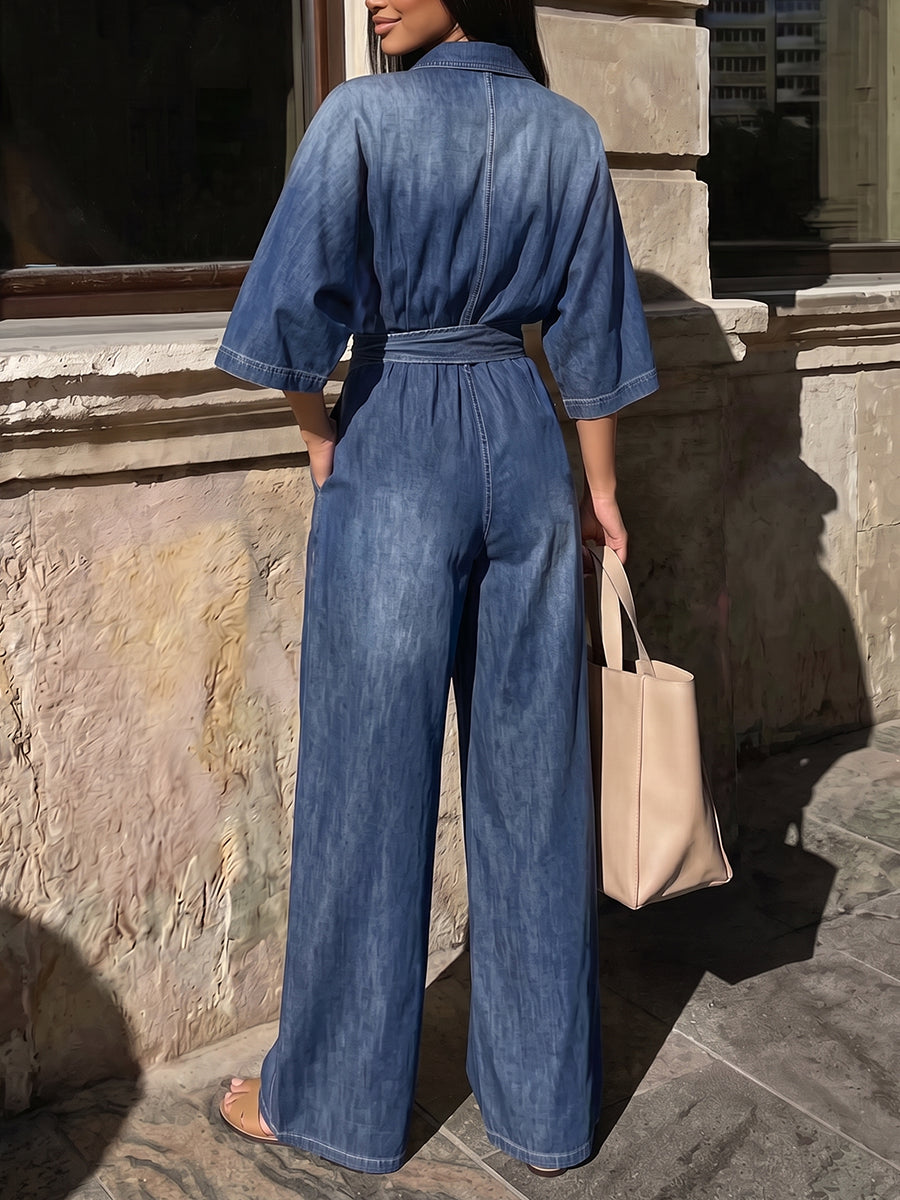 Gradient High-Waist Button-Detail Pocket Jumpsuit