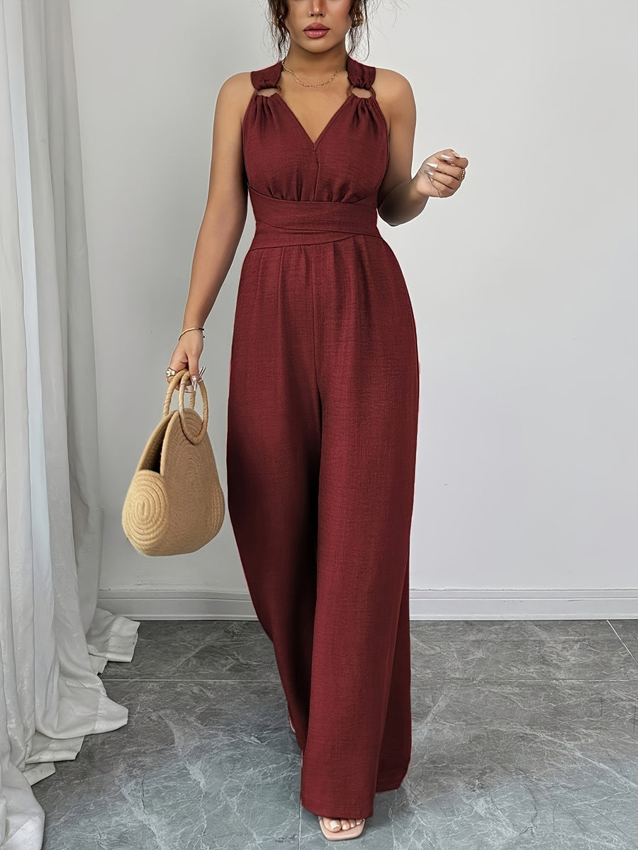 High-Waist Open-Back Sleeveless Jumpsuit