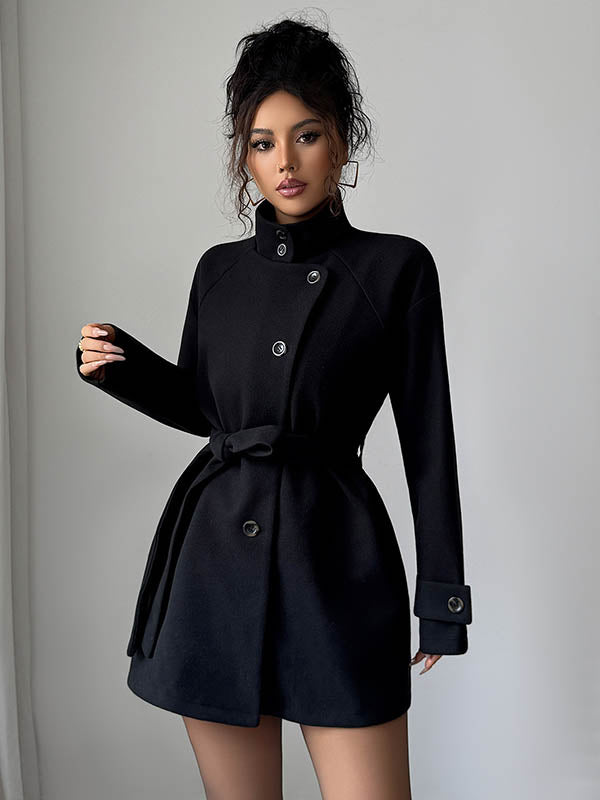 High-Waist Stand-Collar Asymmetric Button-Detail Jacket
