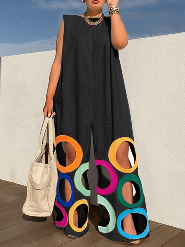 Sleeveless Cut-Out Relaxed Contrast Jumpsuit