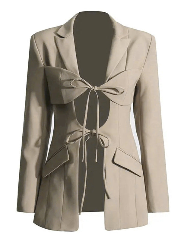 Notch-Collar Pocket Long-Sleeve Relaxed Blazer