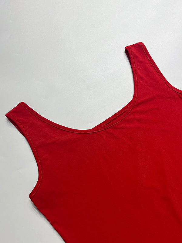Square-Neck Asymmetric Side-Split Sleeveless Tank Top