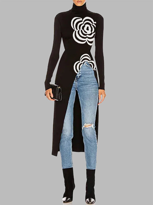 Printed Asymmetric Long-Sleeve Jumper