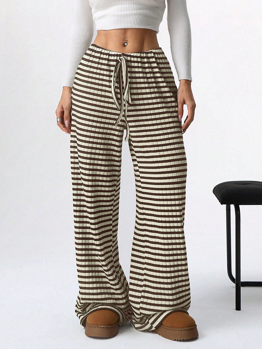 Striped High-Waist Drawstring Contrast Pants