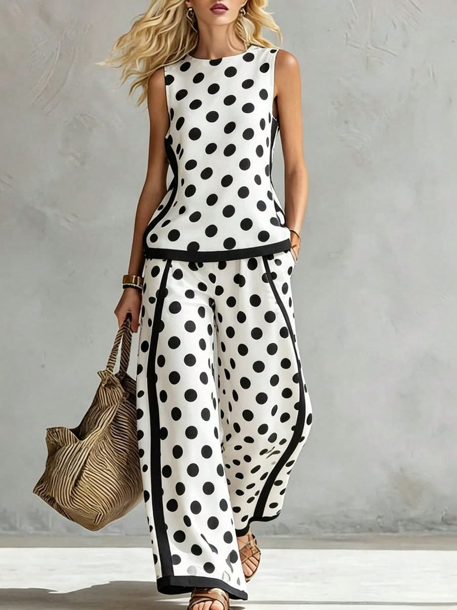 Polka Dot Striped Wide-Leg Pocket Pants