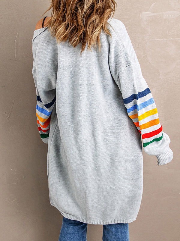 Striped Long-Sleeve Relaxed Contrast Cardigan