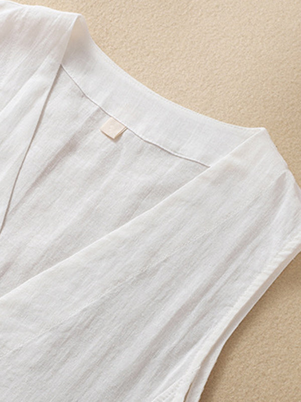 V-Neck Button-Detail Sleeveless Relaxed Vest