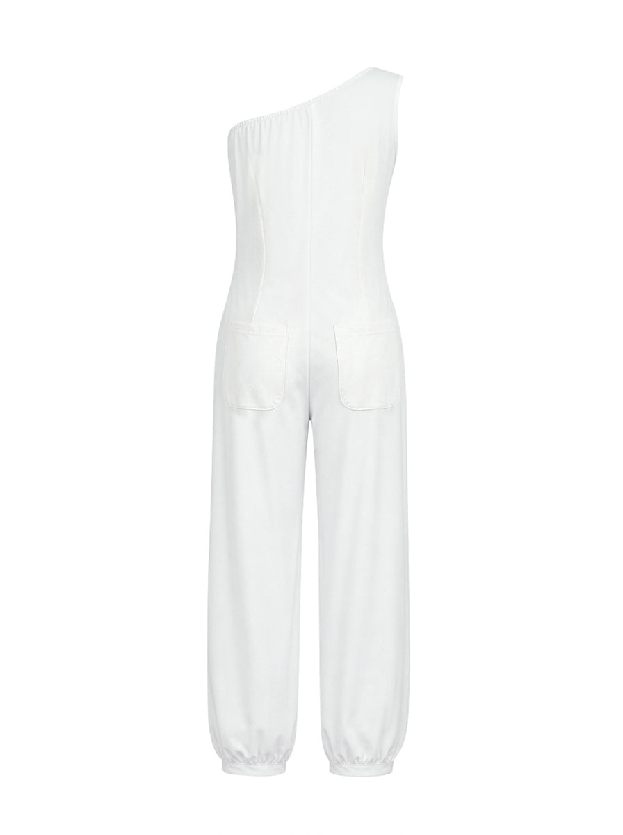 One-Shoulder Pocket Sleeveless Jumpsuit