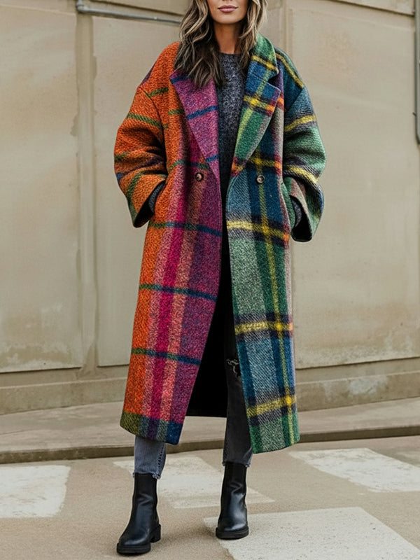 Checked Three-Quarter Sleeve Relaxed Contrast Jacket