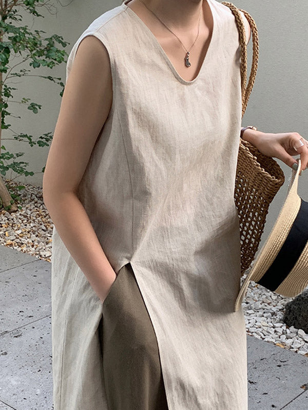 V-Neck Side-Split Sleeveless Relaxed Vest