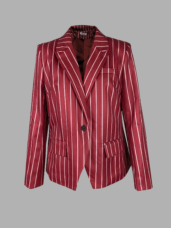Striped Notch-Collar Long-Sleeve Relaxed Blazer