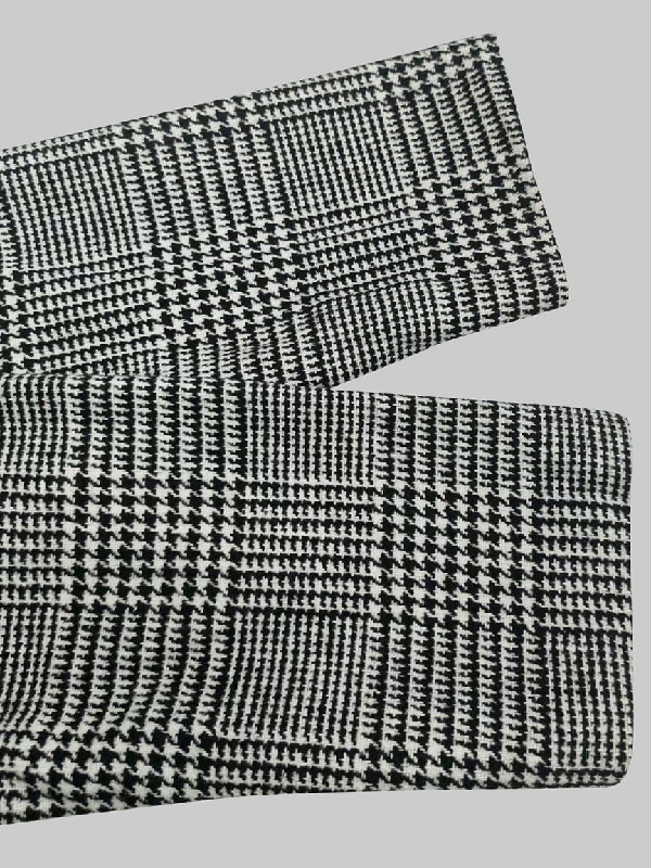 Houndstooth Checked Stand-Collar Asymmetric Jacket