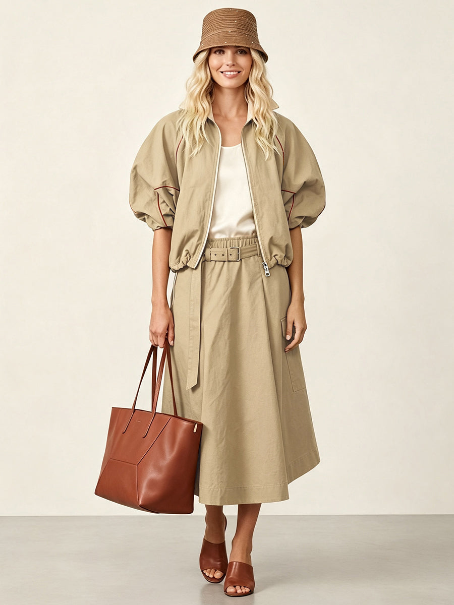 Drawstring Zip Relaxed Contrast Jacket