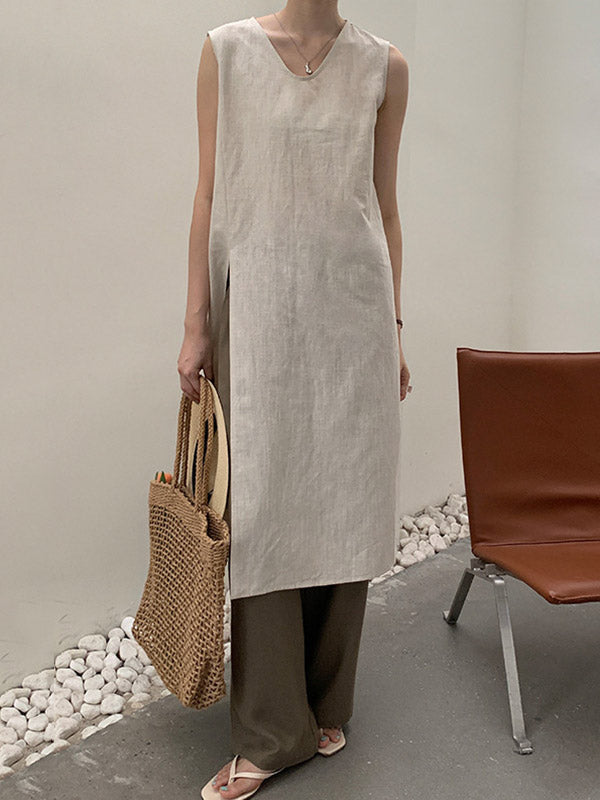 V-Neck Side-Split Sleeveless Relaxed Vest