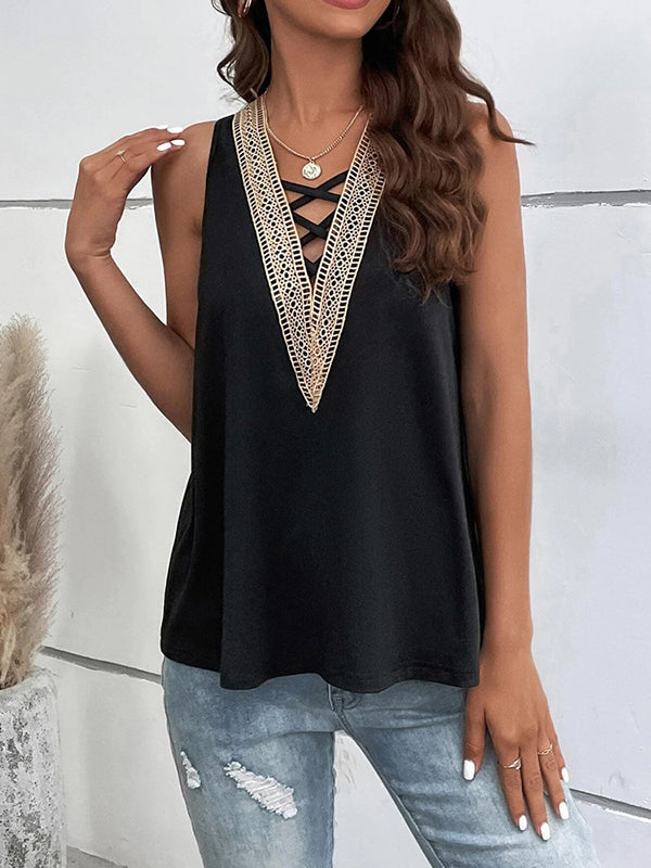 V-Neck Sleeveless Cut-Out Relaxed Vest