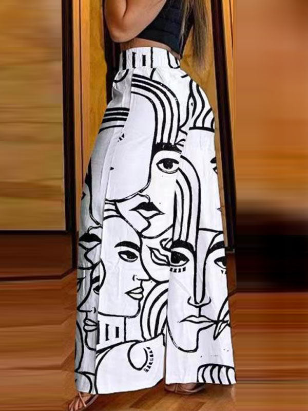 Printed Wide-Leg Pocket Chain Pants