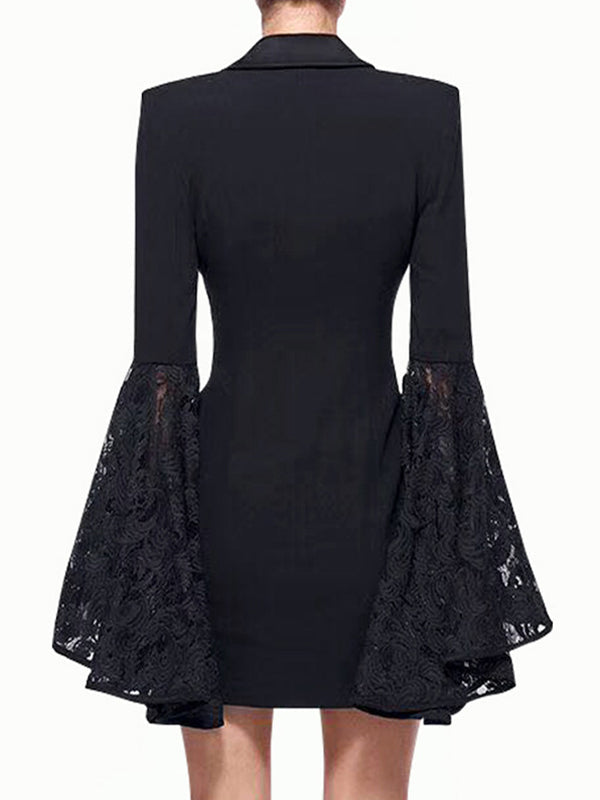 Notch-Collar Asymmetric Button-Detail Long-Sleeve Blazer