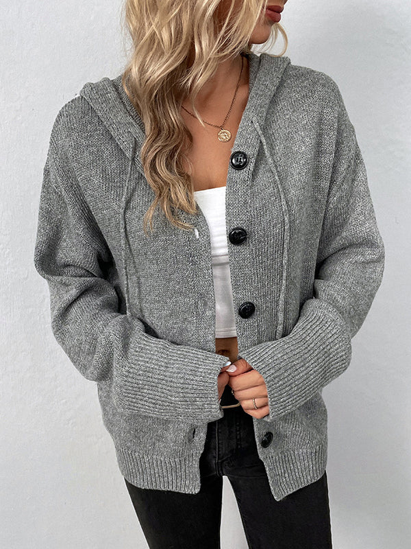 Hooded Button-Detail Cardigan