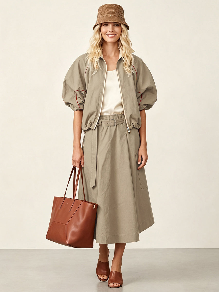 Drawstring Zip Relaxed Contrast Jacket