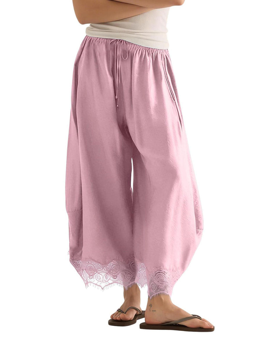 Wide-Leg Drawstring Pocket Elastic Pants