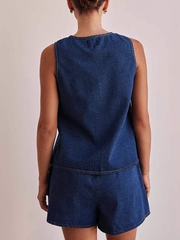 Lace Round-Neck Sleeveless Relaxed Vest
