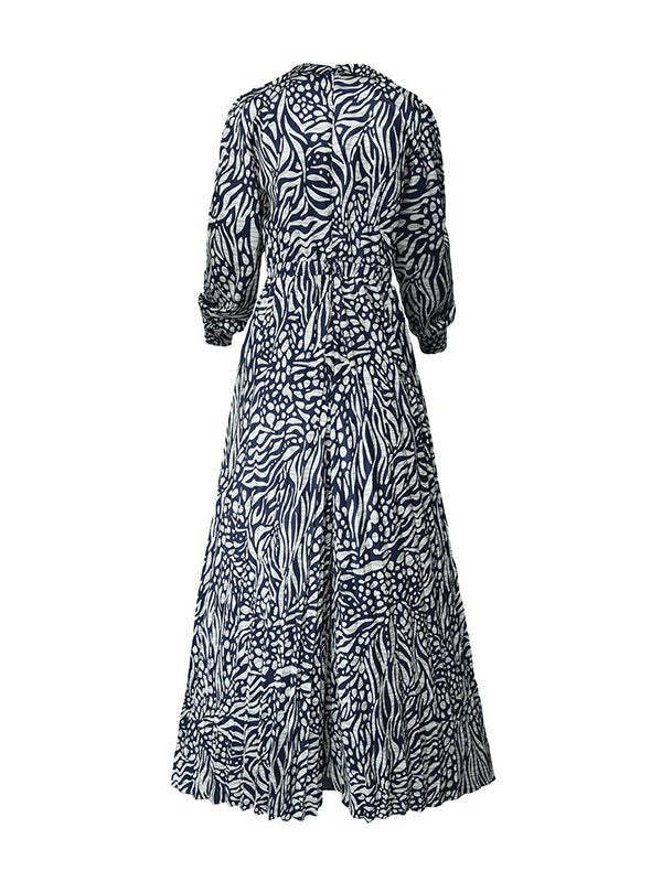 Printed V-Neck Pleated Relaxed Jumpsuit
