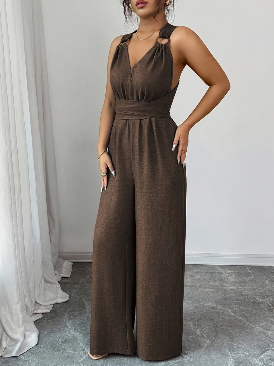 High-Waist Open-Back Sleeveless Jumpsuit