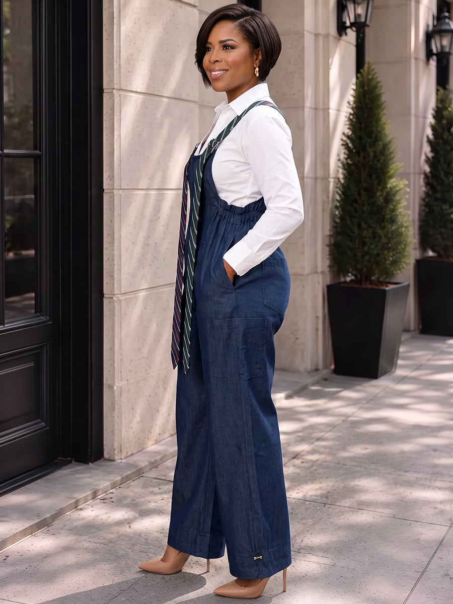 Wide-Leg Pocket Sleeveless Adjustable Jumpsuit