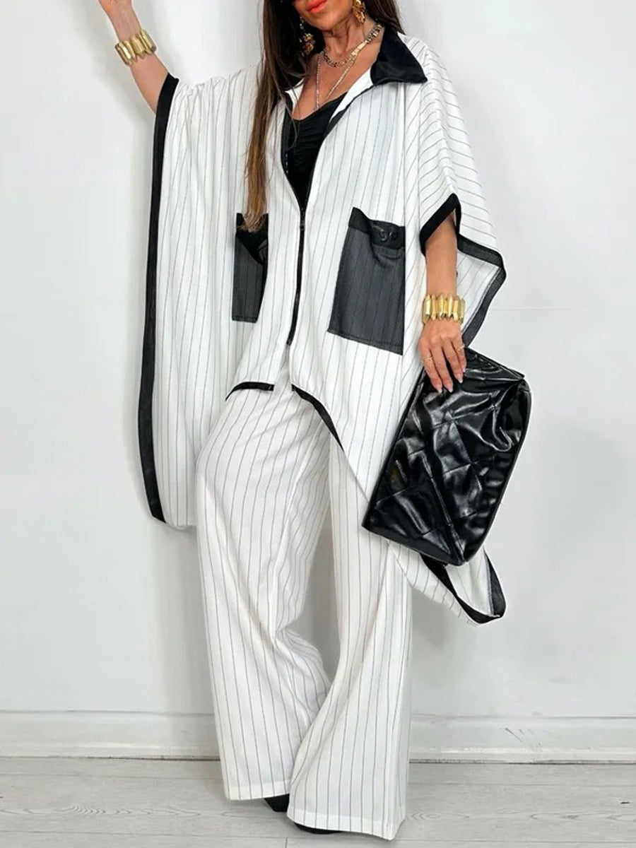 Striped Wide-Leg Relaxed Pants
