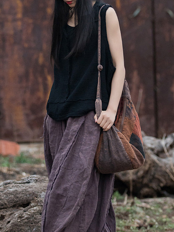 V-Neck Pleated Fringe Sleeveless Vest