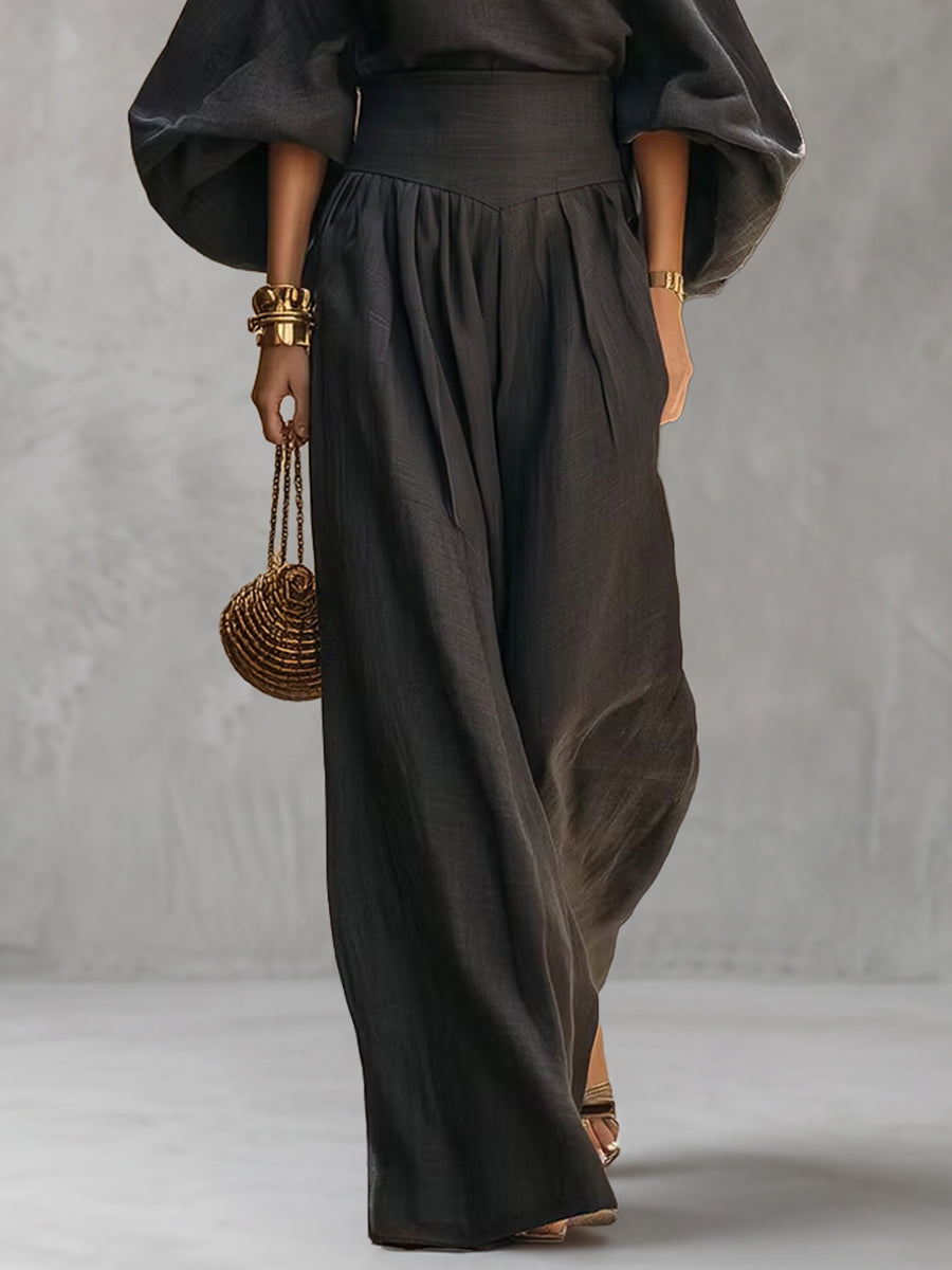 Wide-Leg Pleated Pocket Relaxed Pants