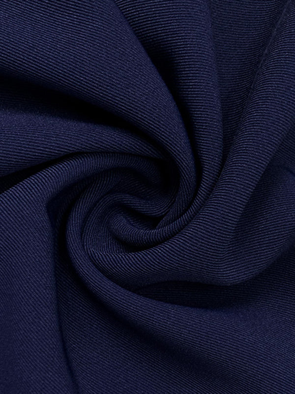 High-Waist Pleated Button-Detail Long-Sleeve Jumpsuit
