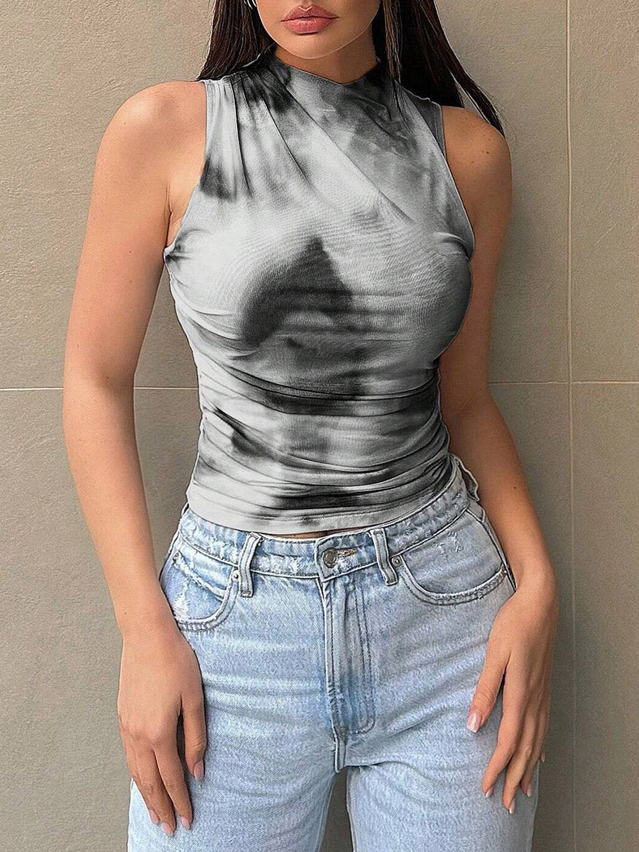 Floral Round-Neck Sleeveless Contrast Tank Top
