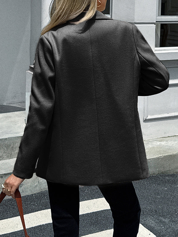 Notch-Collar Button-Detail Pocket Long-Sleeve Jacket