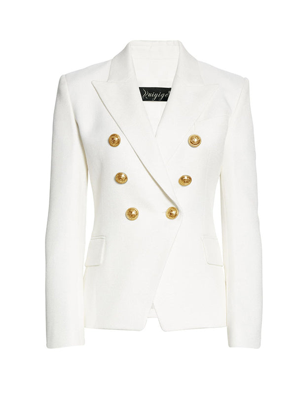 Notch-Collar Button-Detail Long-Sleeve Blazer