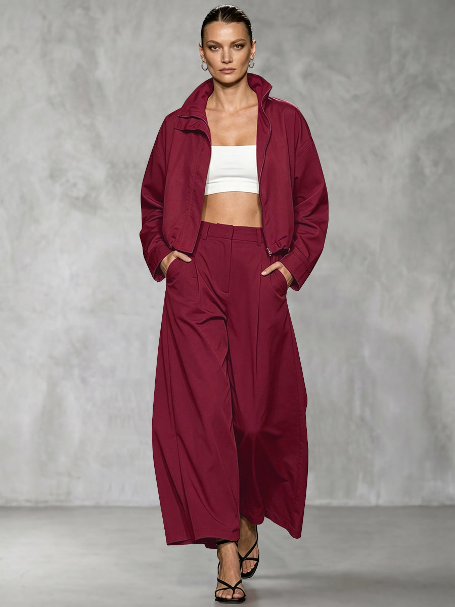 Wide-Leg Cropped Pocket Elastic Pants
