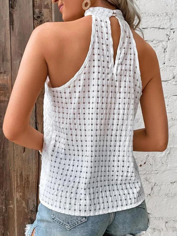 Plus Size Halter-Neck Pleated Cut-Out Vest
