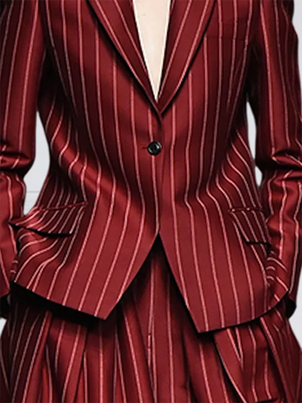 Striped Notch-Collar Long-Sleeve Relaxed Blazer