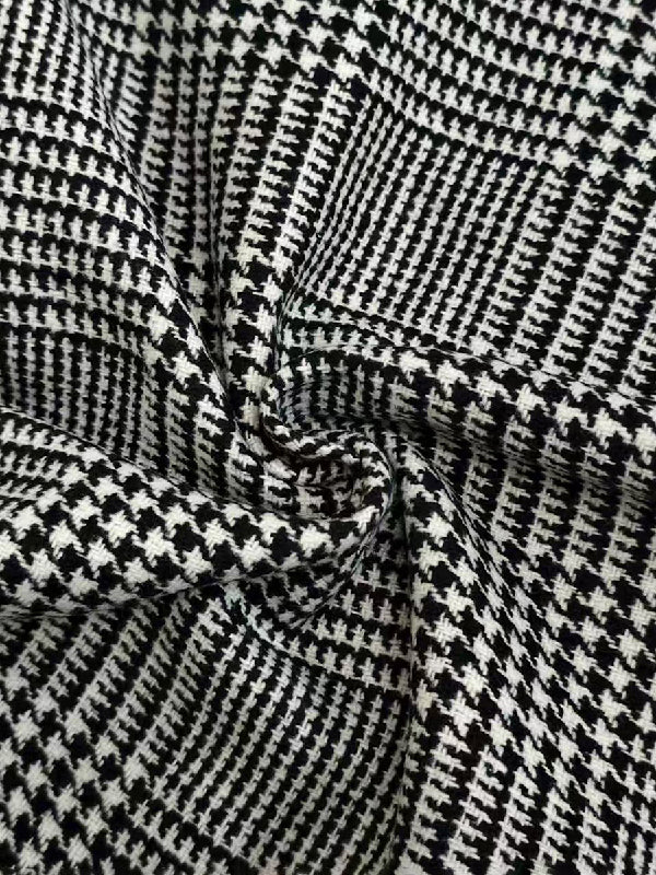 Houndstooth Checked Stand-Collar Asymmetric Jacket