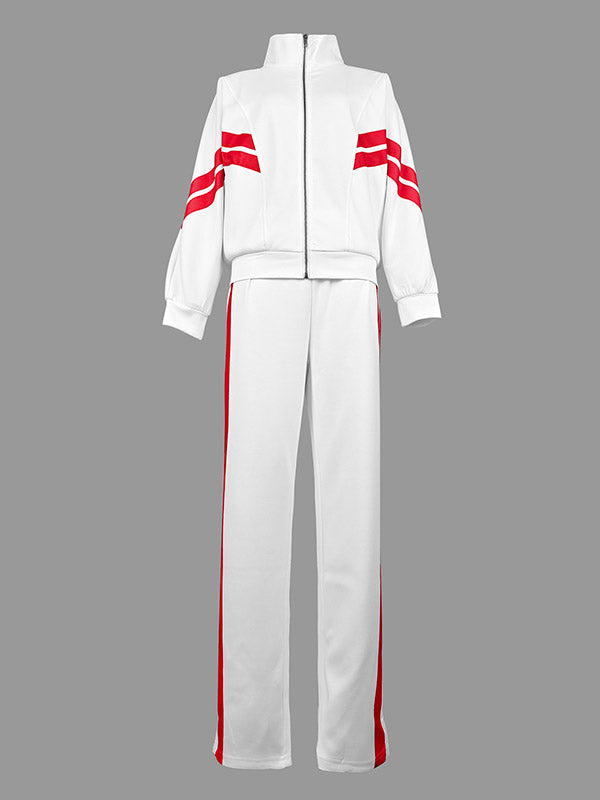Striped Stand-Collar Zip Long-Sleeve Jacket